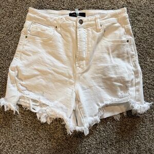EUC DENIM RISEN High-Rise White Denim Distressed Women's Shorts MEDIUM